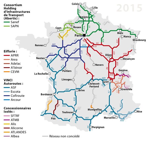 Карта платных дорог Франции по регионам